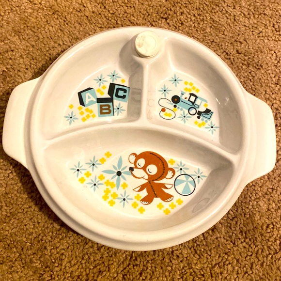 Vintage 1940’s Excello ceramic child’s warming plate all pieces intact - Picture 1 of 4